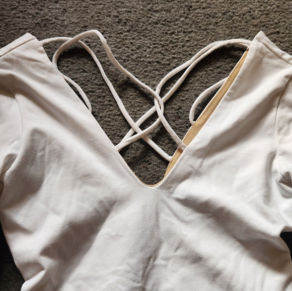 DAVID LERNER Women's Body Suit Small White Criss Cross Back Workout - Picture 7 of 10